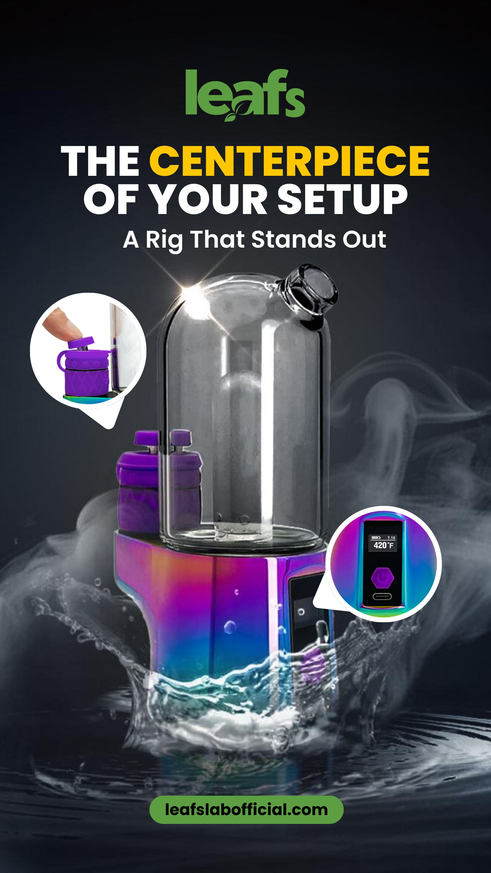 LEAFS Pro Portable Electric Dabbing Rig with Adjustable Temperature and LED Display - BLACK, TEAL AND RAINBOW